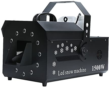 Schneemaschine, 1500W Schnee Maschine mit 12 LED Licht, 5L Wassertank, Schneeflockenmaschine DMX für Partys, Halloween