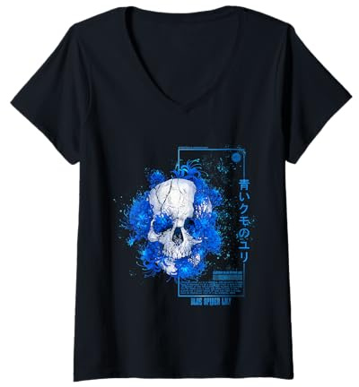 Donna Bulbi Giglio Ragno con Vaporwave Skull Flower Estetica Retro Maglietta con Collo a V