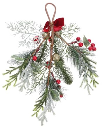 OFFSCH Weihnachtlicher Teardrop Swag mit goldfarbenen Kugeln und Roten Beeren Künstlicher Türkranz PVC Pe-Material Winterliche Wanddeko für Innen Außenbereich Festliche