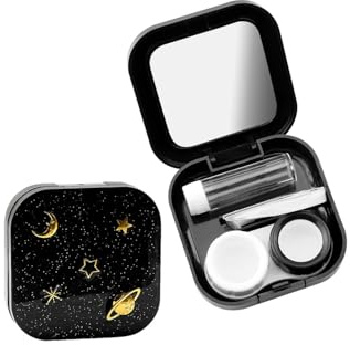 Hopzab Starry Sky Pattern Contact Lens Cases Portable Contact Lens Container Set Travel Mini Companion Box with L and R Caps,Mirror,Tweezers and Solution Bottle,for Home Work School Travel