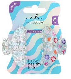 invisibobble Haarklammer Damen (2x) Glitzer – Haarspange mittelgroß Silber Smiley – Clipstar Cosmic Glow funkelnd – Hair Claws stylischer Haarschmuck selbstbewusst verspielt Größe M
