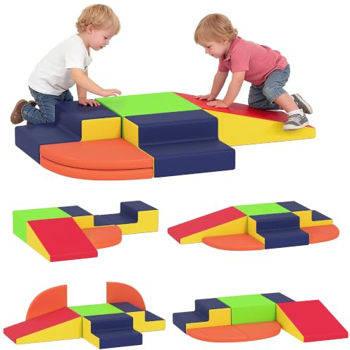 AIYAPLAY Juego de 6 Bloques de Espuma para Bebés 0,5-6 Años Multicolor | Bloques de Psicomotricidad Infantil, Base Antideslizante, Set de Escalada para Interior, para Escalar y Gatear