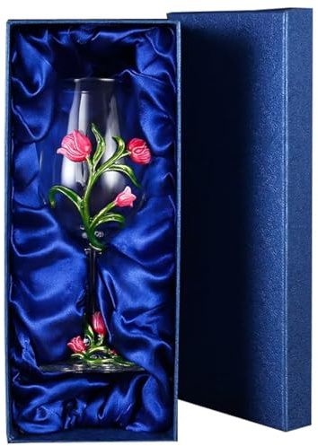 Genérico Decantador de Vino, Copa de Cristal esmaltada sin Plomo, 350 ml, Mango Largo, Caja de Regalo Decorativa, Elegante Copa de Boda (1 Pieza)