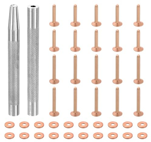 QUARKZMAN 20 Juegos De Remaches Y Arandelas De Cobre Para Cuero Cobrizo | 10x3.3x14mm Y 10x3.3x19mm, Remaches De Cobre Sólidos, Con Herramienta De Perforación, Para Suministros De Artesanía DIY