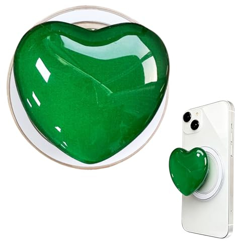 Magnetic Phone Grip with Expanding Kickstand - Cute Heart-Shape Design, Extendable Holder & Stand Compatible with Cases & Wireless Charging for Smartphones Tablets (Green)