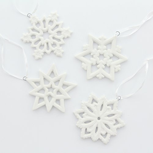FRANK FLECHTWAREN Deko-Hänger Schneekristall, im 4er Set, aus Porzellan, folligran, vielseitig anwendbar