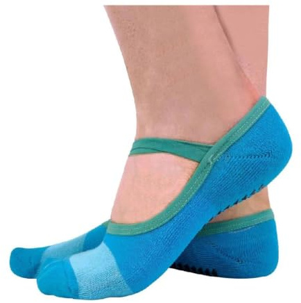 2 Pairs Ladies Cotton Non Slip Grip Low Cut Invisible Pilates Yoga Socks with Straps (4-8 UK, Blue)