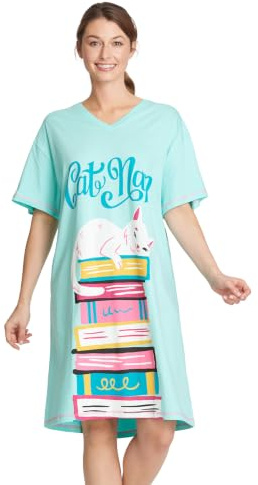 Hatley Women's Sleepshirt Night Shirt, Kitty Cat Book Club, One Size