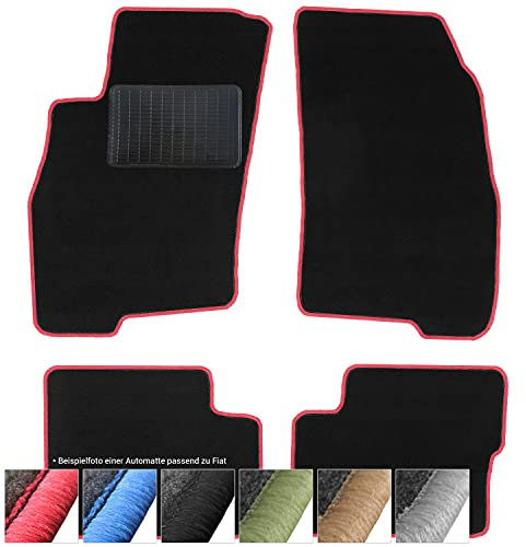 moto-MOLTICO Fußmatten Auto - Velours Autoteppiche passend für FIAT Punto Evo (2009-2012) - 4-teiliges Set - Schwarze Automatten mit Roten Ziernähten
