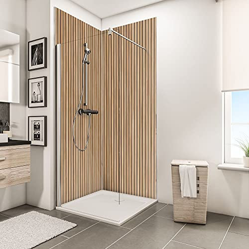 Schulte 2 panneaux muraux l.100 x h.210 cm, surface 4.2 m², épaisseur panneau 3 mm, revêtement décoratif douche salle de bain, Japandi vertical, livré avec adhésif double face