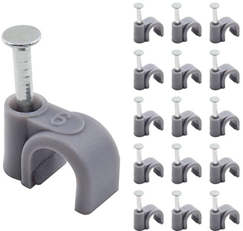 PHITUODA 200 Stück 6 mm Halbe Klemme J-Haken mit Nagel, Nagel-in-Kabel-Clips, Ethernet-Kabel, Nägel, Reißzwecken, Clips, Grau