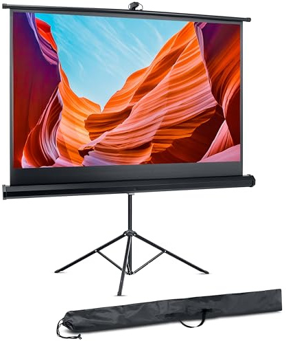 Pyle Pantalla de proyección portátil 152 cm con trípode – Enrollable, Formato HD 16:9, Superficie Mate Premium – para Interiores y Exteriores, Ideal para Cine en casa y reuniones