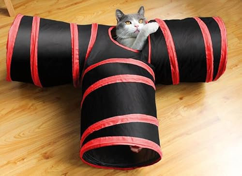 Webeasy Cat Tunnel 3-Ways Collapsible Cat Toy Tunnel Tube 25 cm high Cat Interactive Toy for Indoor Cats Extended Game Tunnel for Cats, Puppies, Kittens, Rabbits, Dogs(Red) (CT22001)