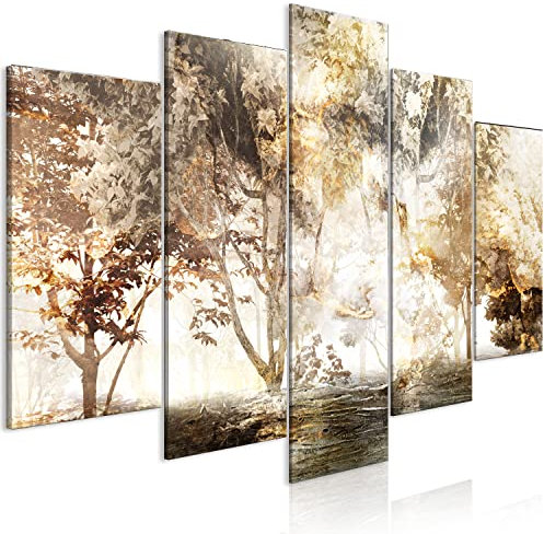 murando Cuadro Acústico Bosque 200x100 cm espuma acústica absorbe el sonido aislamiento lienzo de 5 piezas Impresión Artística Decoración de Pared Paisaje árboles como pintado b-C-10153-b-a