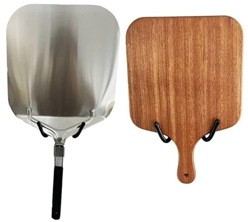 AUXPhome Confezione da 2 supporti universali da parete per pizza e pala da pizza, supporto per buccia della pizza, supporto da parete in metallo per utensili da cucina con nero, senza buccia per pizza