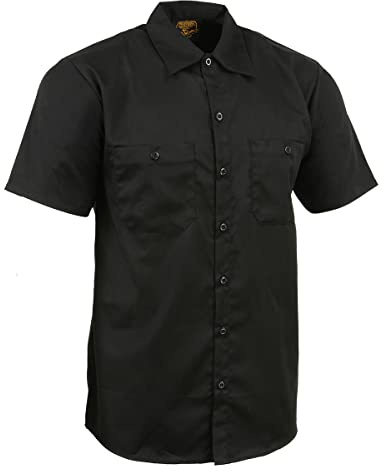Milwaukee Leather MDM11669 Men’s Black Button-Up Heavy-Duty Work Shirt - Classic Mechanic Shirt w/Pockets - Large