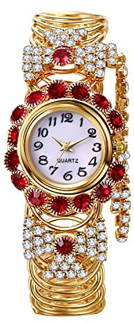 JewelryWe Uhren Damen Elegant Analog Quarz Armbanduhr mit Stretchband Elastischen Metall-Armband Luxus Strass Diamanten Damenuhr Lässige Uhr Geschenk für Frauen Mädchen