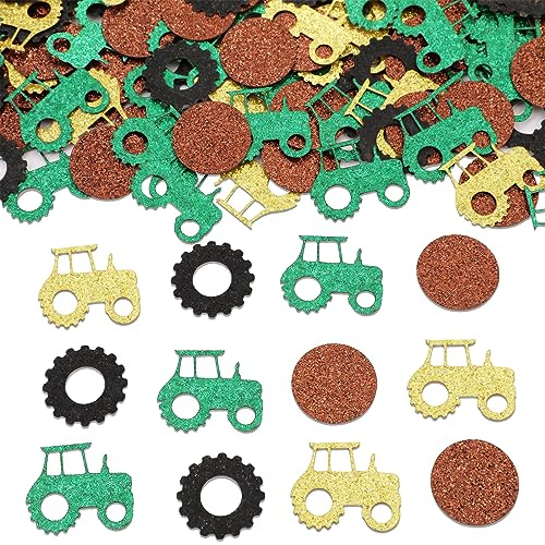 Sursurprise Décorations pour la fête du tracteur, 200Pcs Tractor Table Confetti Green Yellow, Farm Tractor Birthday Party Supplies