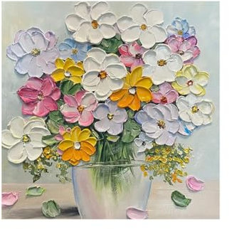 Handgemalte Acrylbilder, Moderne Abstrakte,Farbenfrohe Textur,Blumenstrauß,Kunstwerk,Rahmenlose Ölgemälde Auf Leinwand,Wandkunst Für Wohnzimmer,Schlafzimmer,Büro,Heimdekoration,70 X 70 Cm (28