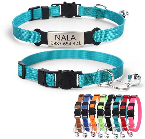 Maßgefertigtes Katzenhalsband mit Glocke, Lasergravur, Nachtreflexion, Nylon-Katzenband, niedliches kleines Blumenmuster-Halsband, Anti-Verlust-Halsband für Haustierkatzen (Nylon)