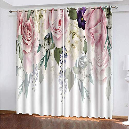 MAYNUO Blickdichte Vorhänge Mit Motiv 3D Rosa Blumenranke Kinder Gardinen Blickdicht Ösen Gardine Thermo 264x214 cm Schlafzimmer Kinderzimmer Vorhänge Dekoratives Muster, Verdunklungsvorhänge