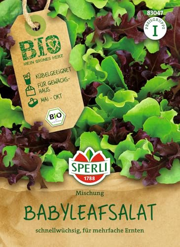 Sperli BIO Babyleafsalatsamen Red Salad Bowl 83047, Gemüsesaat | Saatband mit essbaren gelben Blüten, für Hochbeet & Anbau Set, Höhe 10 cm