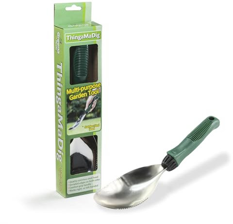 Greena Thingamadig Ultimate Gardening Hand Tool - Multi Purpose Trowel Efficient Weed Removing Tool for Removing Roots, Cutting, Scooping, Digging, and More Stainless-Steel Blade and Ergo Handle