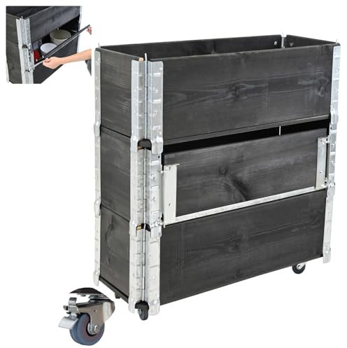 TRUTZHOLM Hochbeet aus Holz 80x30x68 cm Kräuterbeet mobiler Einsatz auf Rollen Feststellbremsen für Garten und Balkon, Kräuter oder Blumenkasten, mit Stauraum Fach, teilbar, zeitlos, flexibel