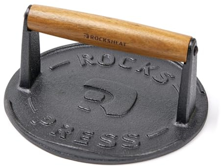 7-Inch Bacon Press, Heavy Duty Cast Iron Grill Press, 2.5 lbs Round Smash Burger Press with Wood Handle & Raised Edge, Food-Grade Griddle Press for Hamburger Bacon Seared Steak Sandwiches and Panini
