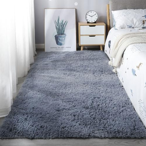 XUEDNGM Teppich Kunstfell Teppich Hochflor 45 x 225 cm Anti-Rutsch, Flauschig, Weich, Waschbar, Langflor Hochflor Waschbarer Teppich rutschfest Fellteppich für Wohnzimmer, Schlafzimmer, Grau