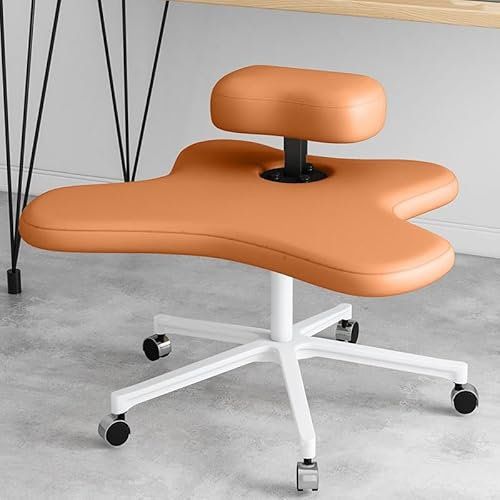 LULUMAIC Kniender Bürostuhl, Meditationsstuhl, ergonomischer höhenverstellbarer Bürohocker, Stuhl mit gekreuzten Beinen und Rollen, Schraubenverstellung, Orange (Orange Griffverstellung)