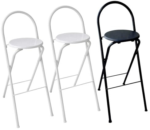 Set di 2/3/4 sgabelli da bar pieghevoli con schienale, altezza seduta alta 60 cm, 65 cm, 70 cm, 75 cm, salvaspazio, per colazione, bar, non richiede montaggio, bianco e bianco