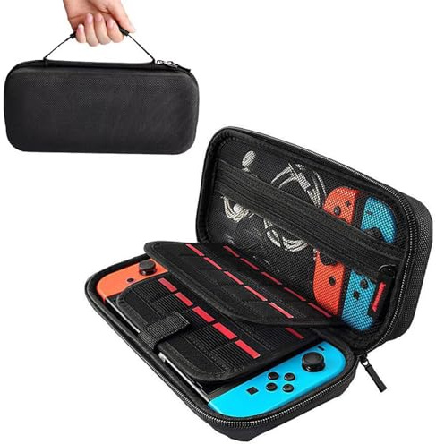 Cerioll Pochette Housse Coque, Etui Rigide, Étui de Protection avec Stockage de 20 Jeux, Housse Rigide de Rangement, Sac de Rangement pour Switch, Switch OLED Console et Autres Accessoires(Noir)