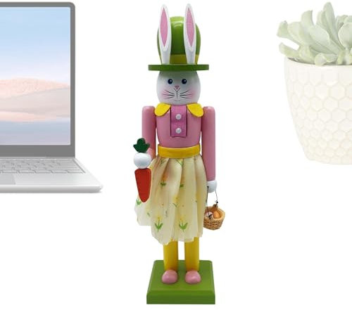 Dreuhuing Bunny Schiaccianoci in legno | Figura di coniglio natalizio | Coniglietto decorativo in legno da 30,5 cm, statuetta schiaccianoci pasquale raccoglie ornamento per festival