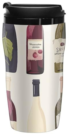 AQRJLPM Jolie bouteille de vin, tasse à café de 250 ml, gobelet isotherme à double paroi pour thé chaud/glacé à emporter avec couvercles, design anti-fuite et antidérapant pour la maison, le bureau