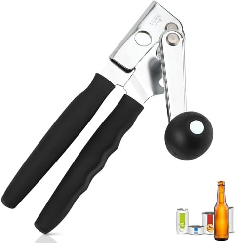 Gugxiom Abrelatas de manivela, Abrelatas Manual de Acero Inoxidable, Abrelatas Comercial de Seguridad con Asa, Gadget de Cocina, para Personas Mayores, Default