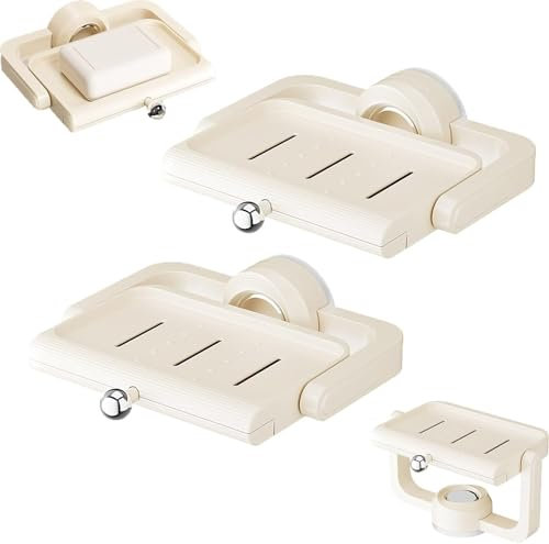 Jabonera con Ventosa giratoria, Caja de jabón con Ventosa para Montaje en Pared, sin taladros, extraíble, Drenaje eficiente (2 Unidades)