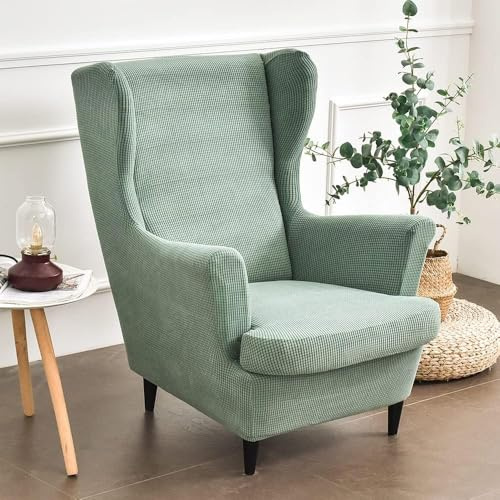 ABZDUNG 2-teiliger Stretch-Sofabezug for Ohrensessel, einfarbiger, Dicker Strandmon-Sofabezug aus Jacquard mit Kissenbezug, waschbar, for Wohnzimmer und Schlafzimmer(Verde Matcha)