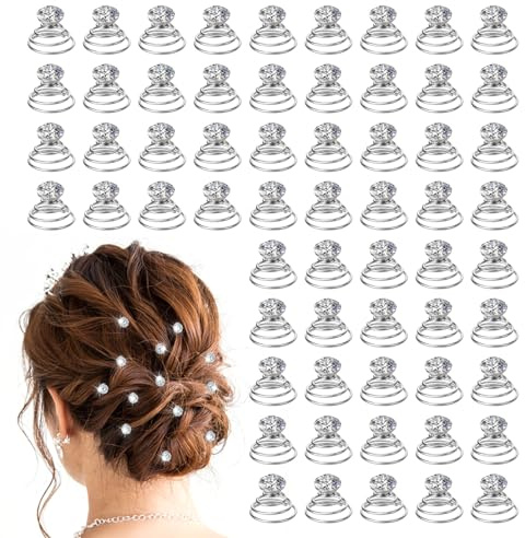 60 PCS Spiral Hair Pins, Pearl Rhinestone Diamond Hair Pins Spiral Gems Rhinestone Crystal Twister Hairpin Gems Spirals Twist Hairpin Wedding Hairs Accessories for Wedding Bridal Women Prom Party