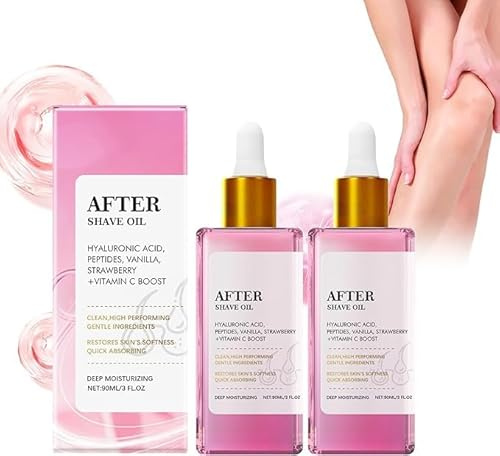 2PCS Aceite After Shave de Fresa y Vainilla para Mujeres - Tratamiento Post Afeitado con Hyaluronic Acid(40ML), Added A Variety Of Natural Plant Oils y Extractos Naturales, Aroma Delicado