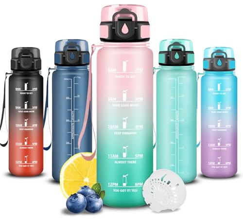Grsta Bouteille, Gourde Enfant, Gourde 500ml Anti-Fuite, Facile à Nettoyer, Bouteille d'eau de Motivation, Facile à Nettoyer, Facile à Transporter, pour Running, École, Bureau, Extérieur, Enfant