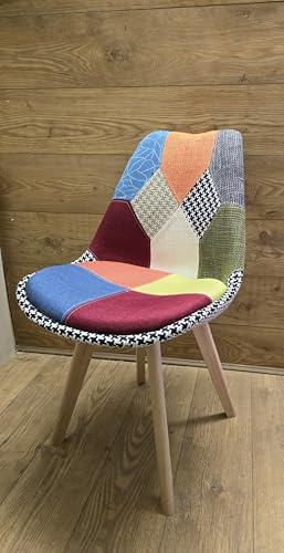 Patchwork Dining Chair, Multicoloured Fabric with Wooden Legs, Modern Design