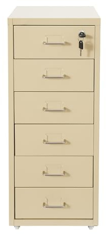 Arkivskåp med 6 lådor, rullbart kontorsskåp, metallskåp, låsbart förvaringsskåp, verktygsskåp för hem och kontor (beige)