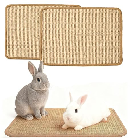 HXXWEUS 2 Stück Kratzmatte für Kaninchen, 40x30cm Sisal Teppich, Haustierkäfig Bettwäsche, Beige Selbstklebend Kaninchen Käfigmatten, Hanfmatten für Nager, Nagerteppich