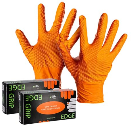 ARLI Edge Grip - Guanti usa e getta in nitrile, taglia XL, colore arancione, 8,5 g, con struttura diamantata, senza polvere, per officina, montaggio industriale (100 pezzi)