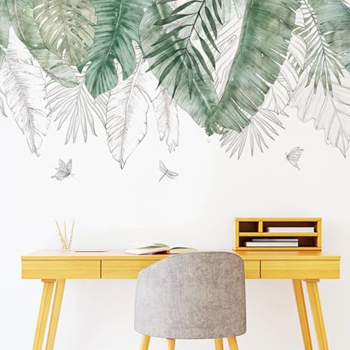 Wandtattoo Selbst Klebend - Palmblatt Pflanzen Wandaufkleber - Hängende Grüne Tropische Blätter - Wandsticker Wanddeko für Wohnzimmer Schlafzimmer Sofa Hintergrund