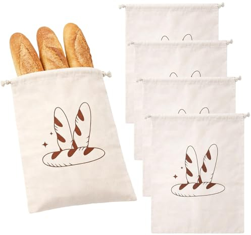 WuiCtvz 4 Stück Brotbeutel, Brotbeutel Leinen,Aufbewahrung Frischhalten, 30x40 cmfür Frischhaltung und Aufbewahrung von Brot und Backwaren Obst und Gemüse