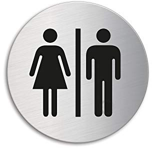 Türschild Schild WC Damen und HerrenEdelstahl Ø 60 mm selbstklebend Nr.7036