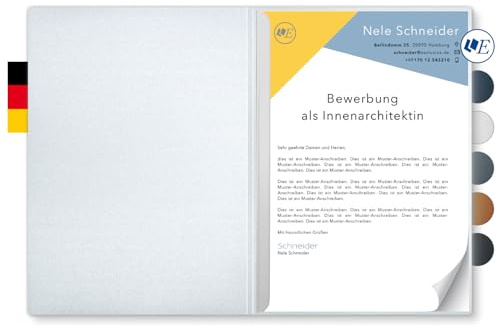 5 Stück 2-teilige Bewerbungsmappen Esclusiva® Classic in Silber mit 1 Klemmschiene // in 1A-Premium-Qualität mit hochwertiger Flach-Prägung „BEWERBUNG“ // Produkt-Design von Mario Lemani