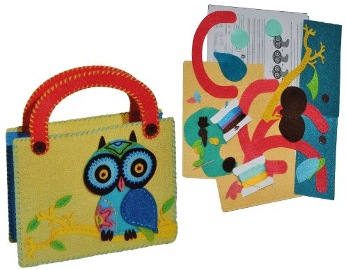 alles-meine.de GmbH Bastelset: Eule - Filztasche zum Sticken, Nähen per Hand - Tragetasche Filz Eulen gelb - Tasche Henkeltasche Handarbeiten Filz erstes Nähen Handarbeit